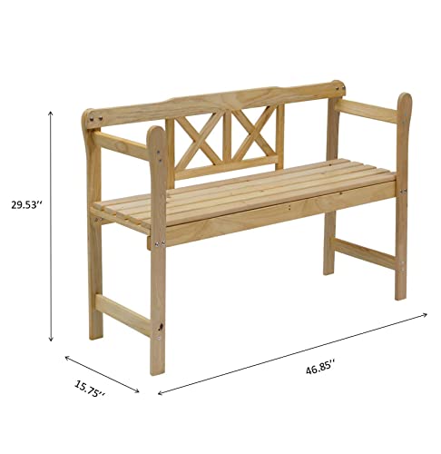 Vicatova Wooden Garden Bench, 2 Person Wood Outdoor Bench With X-Shaped Back And Armrest, Front Porch Chair Bench For Porch, Yard, Park, Lawn #TOP2