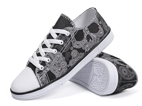 FIRST DANCE Women Skull Shoes Printed Cool Paisley Print Fashion Sneakers for Teen Men Boys Girls Student Canvas Shoes for Ladies3