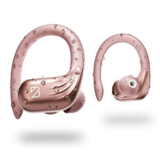 Runner 60 Wireless Rose Gold Earbuds for Running, Workout Headphones for Women, Pink Bluetooth Earphones, Over Ear Hooks, 80-Hour Long Battery, Water-Resistant Pink Earbuds Wireless Charging Case