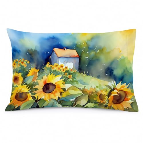 Caroline's Treasures DAC1616PILLOWCASE Sunflowers in Watercolor Fabric Standard Pillowcase Lightweight Super Soft Easy Care Decorative Artwork Pillowcase, Standard