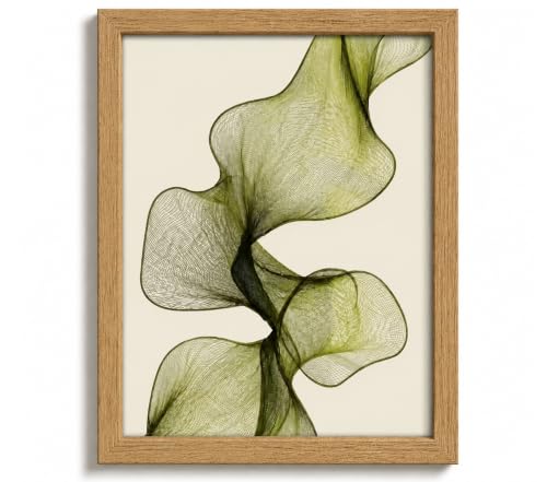 Framed Green Wave Wall Art, Boho Minimalist Lines Canvas Prints, 8x10in