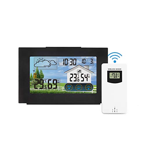 Digitale Kabellose Wetterstation, LCD Temperatur Feuchtigkeits Überwachung mit Großem Bildschirm, Außensensor, Wettervorhersage, Touch Steuerung für