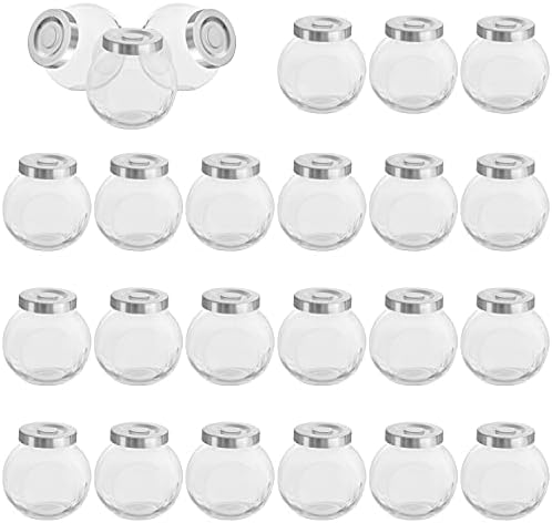 BELLE VOUS Round Clear Small Glass Storage Jars with Lids (24 Pack) - 50ml / 1.5 oz Mini Jam Jar Set - Mason Bottles for Herbs,Spices, Baby Food, Yogurt, Jelly and Honey - Favours for Weddings
