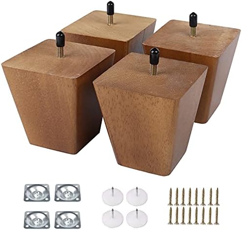 MEETWARM 4 inch Wood Furniture Legs Square Tapered Finish Pyramid Replacement Sofa Legs, Suitable for Sofa, Couches, Armchairs, Ottomans, TV Tables, Night Stands, Set of 4 (Walnut)