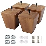 MEETWARM 4 inch Wood Furniture Legs Square Tapered Finish Pyramid Replacement Sofa Legs, Suitable for Sofa, Couches, Armchairs, Ottomans, TV Tables, Night Stands, Set of 4 (Walnut)