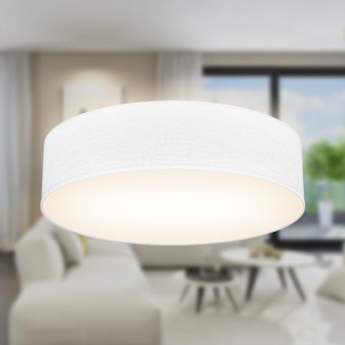 B.K.Licht I Deckenlampe I Stoffdeckenleuchte I Deckenleuchte I Bürolampe I Textilschirm I E27 I 2-Flammig I Ø38cm I Weiß I ohne Leuchtmittel