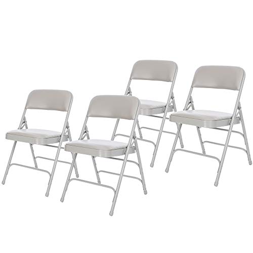 OEF Furnishings OEF1300 Series Premium Heavy Duty Vinyl Padded Folding Chairs with Triple Brace Support, 500 lb Capacity, Comfortable Cushion Seat and Back (4-Pack, Cloud Gray) by OEF Furnishings - Used condition - US$76.75