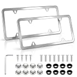 LivTee Chrome License Plate Frames, 4 Holes Stainless Steel License Plate Covers, 2PCS Car License Plate Holder, Automotive Accessories, Slim Design with Bolt and Gasket Cover for US Cars(Silver)