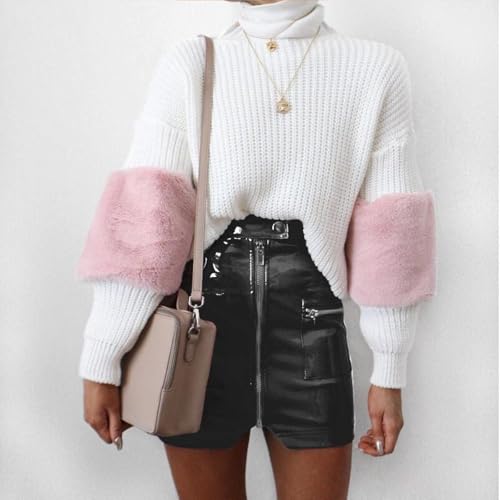 Women's Faux Leather Bodycon Short Skirt Dressy Casual Zipper Front Trendy Pockets Pencil Skirts3