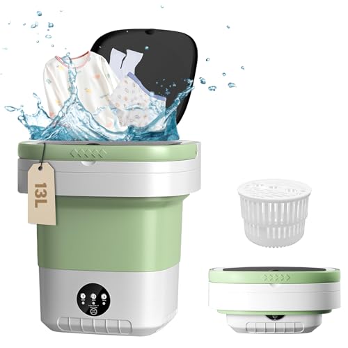 Image of 13L Portable Washing Machine, Mini Portable Washer with Spin Dryer, 3 Modes Deep Cleaning for Baby Clothes Socks Underwear or Small Items, small Washing Machine suitable for Apartment,RV Travel Green