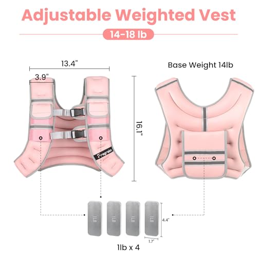 Fragraim Adjustable Weighted Vest for Women Men, 14-18lb Weight Vest with 4 Removable Iron Weights, Phone Holder and Back Pocket, Vest for Walking,Strength Training, Running - Pink by Fragraim - Image 2