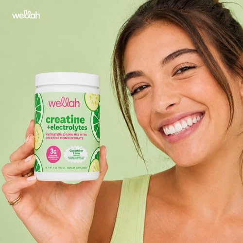 Image of Wellah Creatine + Electrolytes Powder (Cucumber Lime) 30 Servings - Hydration Drink Mix with 3g of Creatine Monohydrate