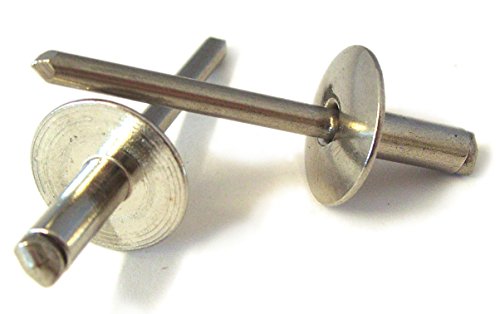 Image of A2 Stainless Steel Large Head Diameter Flange Pop Rivets, Open End, Blind, 3.2mm 4.0mm 4.8mm Diameter Sizes (4.8 X 14mm Pack of 50)