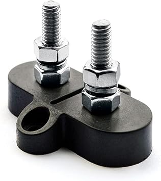 LENKRAD Insulated Heavy Duty Insulated Dual M6 + M6 Positive Power Distribution Block with Isolation Piece - 2 Stainless Steel Studs Bus Bar Terminal Blocks for Ship Truck RV-Black