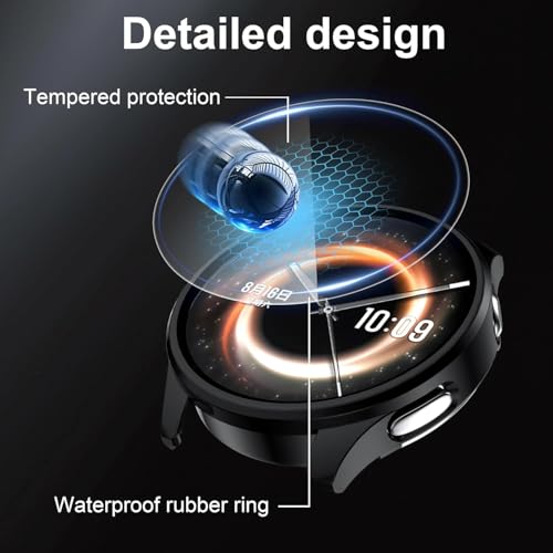 Effcotuo 2 Stück Hülle für Xiaomi Watch 5 mit Schutzfolie für Panzerglas Displayschutzfolie Handyhülle Cover Vollschutz Gegen TPU Folie-Hülle Komp Gehärtetes Anti-Scratch-Balck