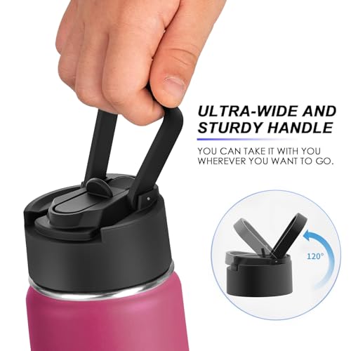 Image of Koodee Water Bottle-12 oz Stainless Steel Double Wall Vacuum Insulated Wide Mouth Flask with Leakproof Straw Lid (Rose Red)
