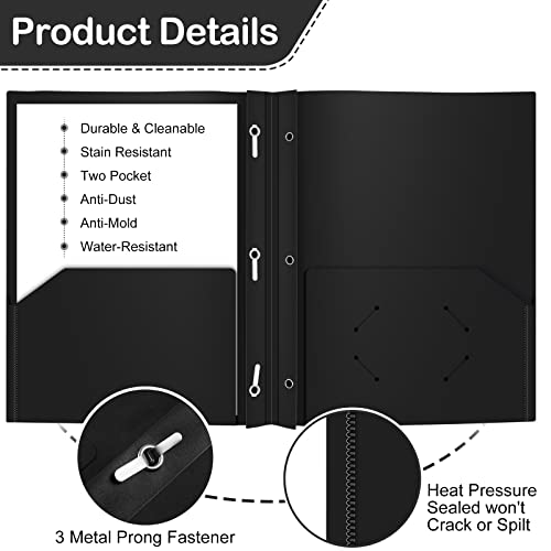 Heavy Duty Plastic Folder, 60 Pack, Pocket Folder with brads, Letter Size Poly File, Plastic Folders with 3 Prongs Fasteners - Black by ViVin - Image 2