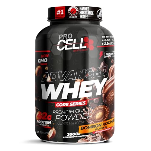 Procell Proteinas Whey Advanced 2kg (Bombon Rocher) Zero Azúcar, 21g de Proteina, 66 Servicios Whey Protein Concentrado y Aislado de Suero - Proteinas para Masa Muscular en Polvo para Batidos