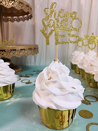 C L Cooper Life 24Pcs Gold Glitter He Asked She Said Yes Cupcake Toppers For Engagement Party Wedding Bachelorette Party Bridal Shower Decorations #TOP6