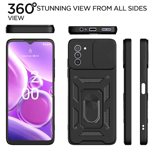Image of Pikkme D10 Tough Armor Bumper Case | 360 Protection Case | Sliding Camera Shield Cover & Ring Holder Stand Back Cover for Nokia G42 5G (Black)