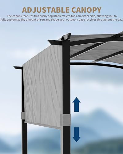Image of KYBOLT 12x9 Ft Outdoor Arched Pergola Metal Gazebo Retractable Sun Shade for Deck Patio Garden Backyard Lawns(Gray)