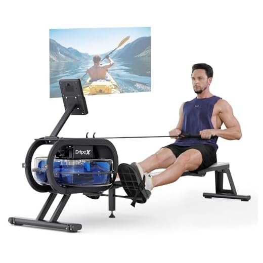 Dripex Rudergerät für Zuhause mit Wasserwiderstand, Leises Training, Ergonomischer Sitz & Griff, LCD-Display für Zeit & Distanz, Stabiler Stahlrahmen, Einfacher Aufbau, Effektives Ganzkörpertraining