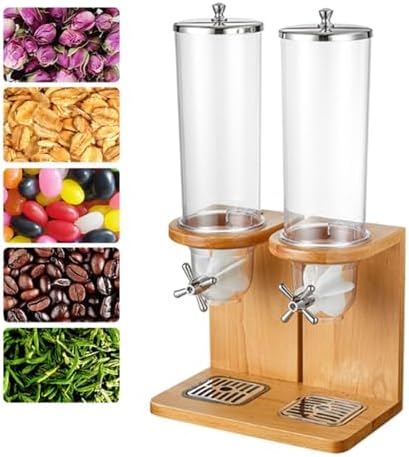 Bamboo Cereal Dispenser - Stylish Dry Food Storage Container with Clear PC Barrel & Wooden Base for Rice, Beans, Nuts - Ideal Kitchen Countertop Organizer & Storage Solution