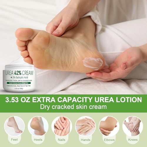 Crema Urea 42%, Hidratante para Pies, Manos y Codos con Aloe Vera y Aceite de Árbol de Té, Eliminador de Callos y Piel Agrietada, Hidratación Profunda, 100g - imagen 6