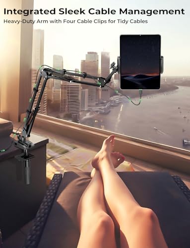 Mumay Tablet Halterung Bett, 360° Sockel mit Flexibler Einstellbare Lang Arm Ständer Kindle Zubehör für Tisch, Kompatibel mit iPad Pro/Handy/Switch/Galaxy Tabs, oder Anderen Geräten von 4,7-16.1 Zoll