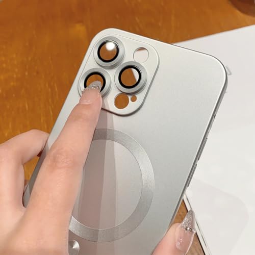 Coque magnétique iPhone 14 argent en verre mat anti-choc