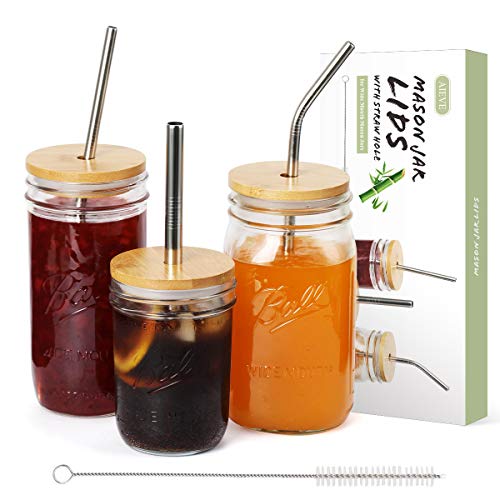 AIEVE Mason Jar Lids, 3 Pack Bamboo Mason Jar Lids Wide Mouth Mason