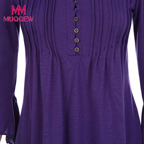 Clearance Blouse,Autumn Women V-Neck Lace Stitching 3/4 Flare Sleeve Buttons Tunic Tops Daily Wear (Purple, L) #TOP4