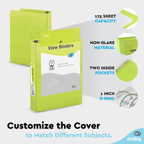 3 Ring Binder 1 Inch, 1” Clear View Cover With 2 Inside Pockets Round Ring Binder, Colored School Supplies Binders, In Grey, Pink, Blue, Purple, Green, And Red, Multicolor (6 Pc) – By Enday #TOP3