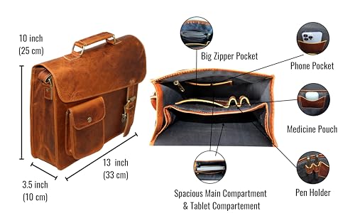 jaald Leather Messenger Bag Laptop Case Briefcase Brown Distressed Shoulder Bag Compatible With Ipad & Tablet