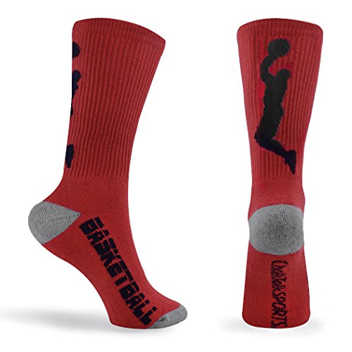 Athletic Half Cushioned Crew Socks | Basketball Player Design | Red/Gray