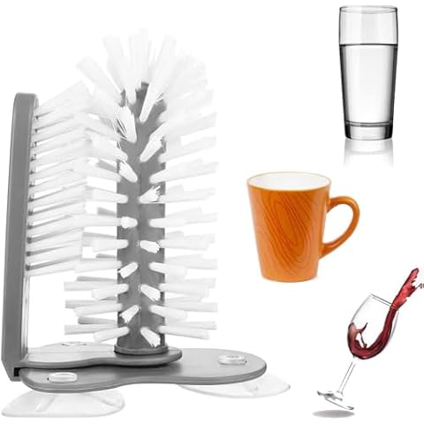 Jerliflyer Wall Suction Cup Washing Brush,bar Glass Washer Sink Glass Washer with Suction Cup Base (Gray) Cover