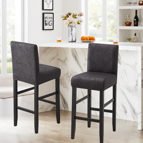 Image of FUANGUI Bar Stool Covers Set of 2, Stretch Bar Stool Seat Covers | Washable Removable Bar Chair Covers with Backs Slipcovers, Bar Chair Covers Square for Kitchen Dining Room Cafe