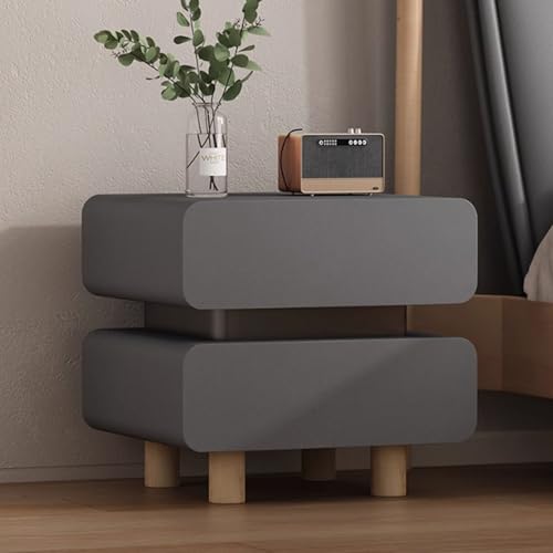Modern Microfiber Leather Bedroom Nightstand with 2 Drawers, Solid Wood