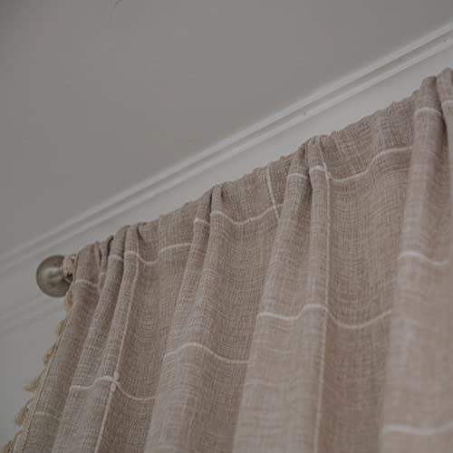 Gyihoong 1 Panel Boho Curtains 96 Inches For Bedroom Living Room Modern Farmhouse Cotton Linen Window Curtain Panels For Draperies, Lattice Embroidery Tassels Semi-Blackout Curtain(54" W X 96" L,Tan) #TOP5