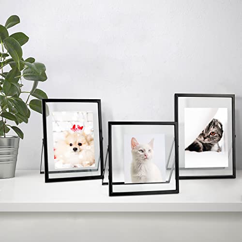 Set Of 3 Glass Photo Frame Collection Simple Metal Geometric Picture Frame Includes 6 X6", 5X 7", 6 X 8" Vertical Glass Frames Square Standing Metal Picture Frames For Pictures Photos Desk Tabletop Display (Black) #TOP3