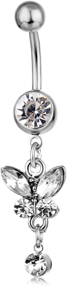 Rheinstone Butterfly Belly Button Rings Surgical Stainless Steel Diamond Pendant Navel Rings Crystal Navel Nails Butterfly Jewelry for Women