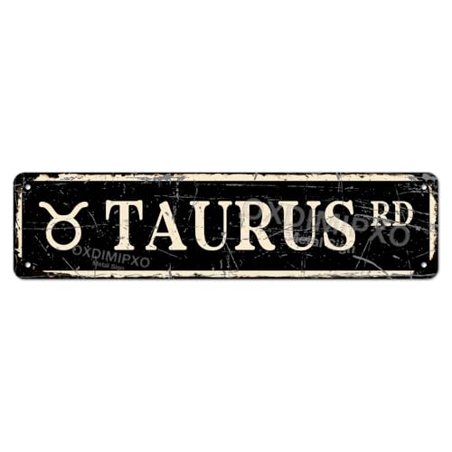 Taurus Zodiac Sign Gifts, Astronomy Themed Home Decor, Funny Vintage Metal Road Street Signs Room Decor, Gothic Kitchen/Bedroom/Bathroom/Dorm/Garage Door Wall Art Aesthetic, Aluminium, 16 X 4 Inch