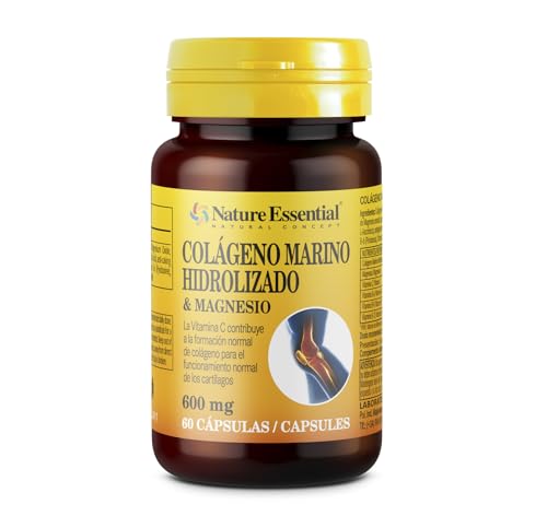 Nature Essential I Colágeno marino + magnesio 600 mg. 60 cápsulas con vitamina C y vitaminas B-6, B-9 y B-12 I Mejora la salud de la piel, cabello y uñas