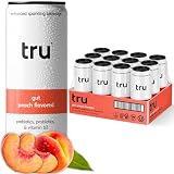 Tru Gut Seltzer, Sparkling Water with Prebiotics, Probiotics & Vitamin B3, Peach Juice & Natural Flavor, Lightly Carbonated, Gluten Free, Vegan, Caffeine Free, Low Calorie, 12 FL OZ Cans, 12 Pack
