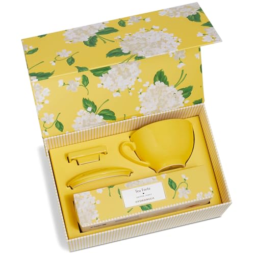 Tea Forte Gift Set with Cafe Cup, Tea Tray, Petite Presentation Box with 10 Handcrafted Pyramid Infuser Tea Bags, Hydrangea