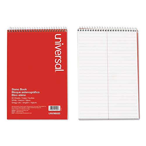 Universal Steno Pads, Gregg Rule, Red Cover, 80 White 6 X 9 Sheets #TOP29