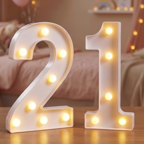 Happy 21st Birthday Decorations Marquee Numbers Battery Powered White by DyingSwan - Used condition - US$13.18