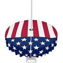 4th of July Tablecloth with Umbrella Hole and Zipper American Flag Round Outdoor Tablecloths 60 Inch Outside Table Cloths Stars Red Stripes Patio Table Cloth Cover for Independence Day Garden Decor