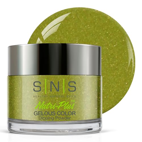 SNS Nail Dip Powder, Gelous Color Dipping Powder - Comice Pear (Green/Avocado, Shimmer) - Long-Lasting Dip Nail Color Lasts 14 Days - Low-Odor & No UV Lamp Required - 1 OZ