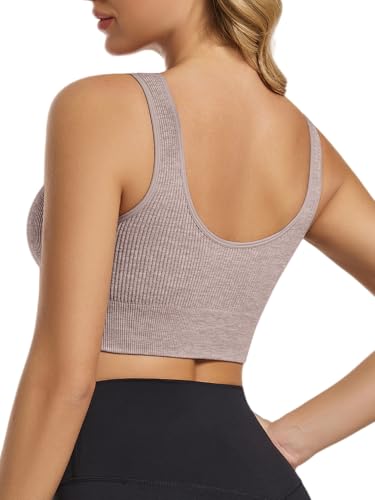 Image of Chilylori Seamless Sports Bras for Women Pack of 3 Ribbed Sports Bra Workout Tops Cropped Tank Top Comfort Padded Yoga